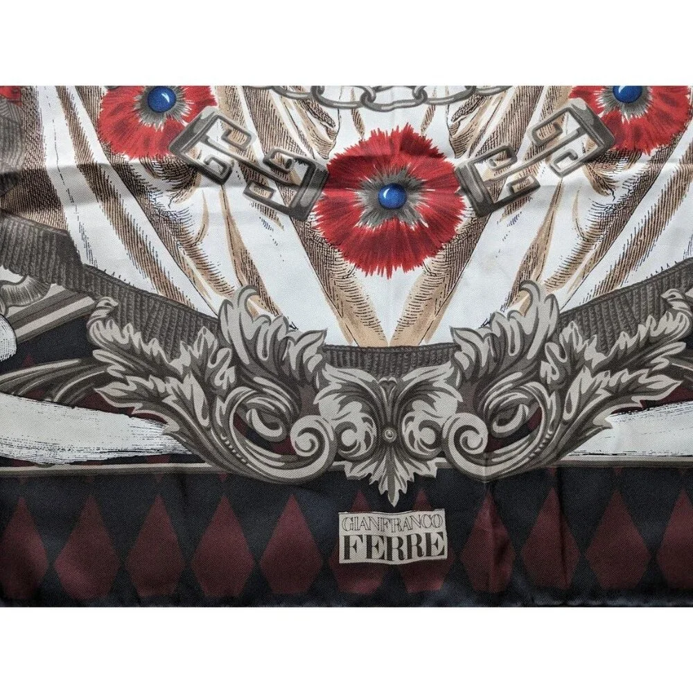 Gianfranco Ferre Coat of Arms 34x34 100% Silk Twill Scarf Designer Made in Italy